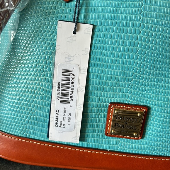 NWT Rare Aqua Dooney zip satchel or shoulder bag - Picture 6 of 9